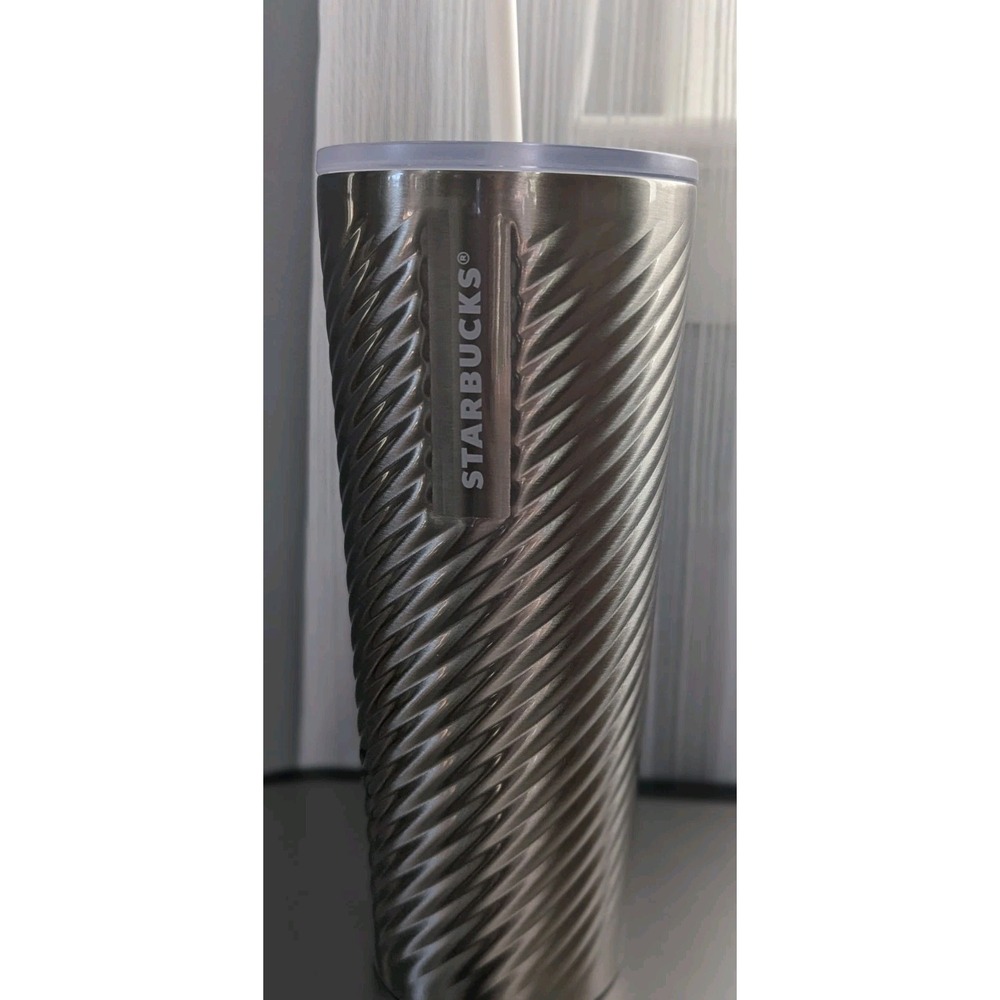 Starbucks 2022 Christmas Holiday Silver Metallic Candy Spiral Cold Cup